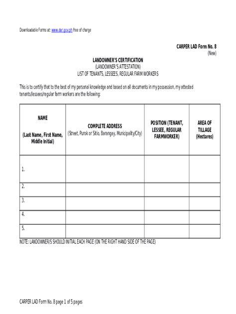 carper lad forms|CARPER LAD Form No. 10 DEPARTMENT OF AGRARIAN .